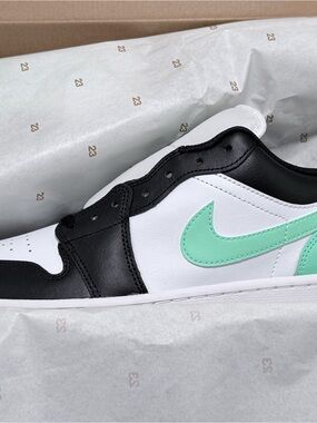 Jordan Men's Low Top Sneakers in White, Black & Mint Green